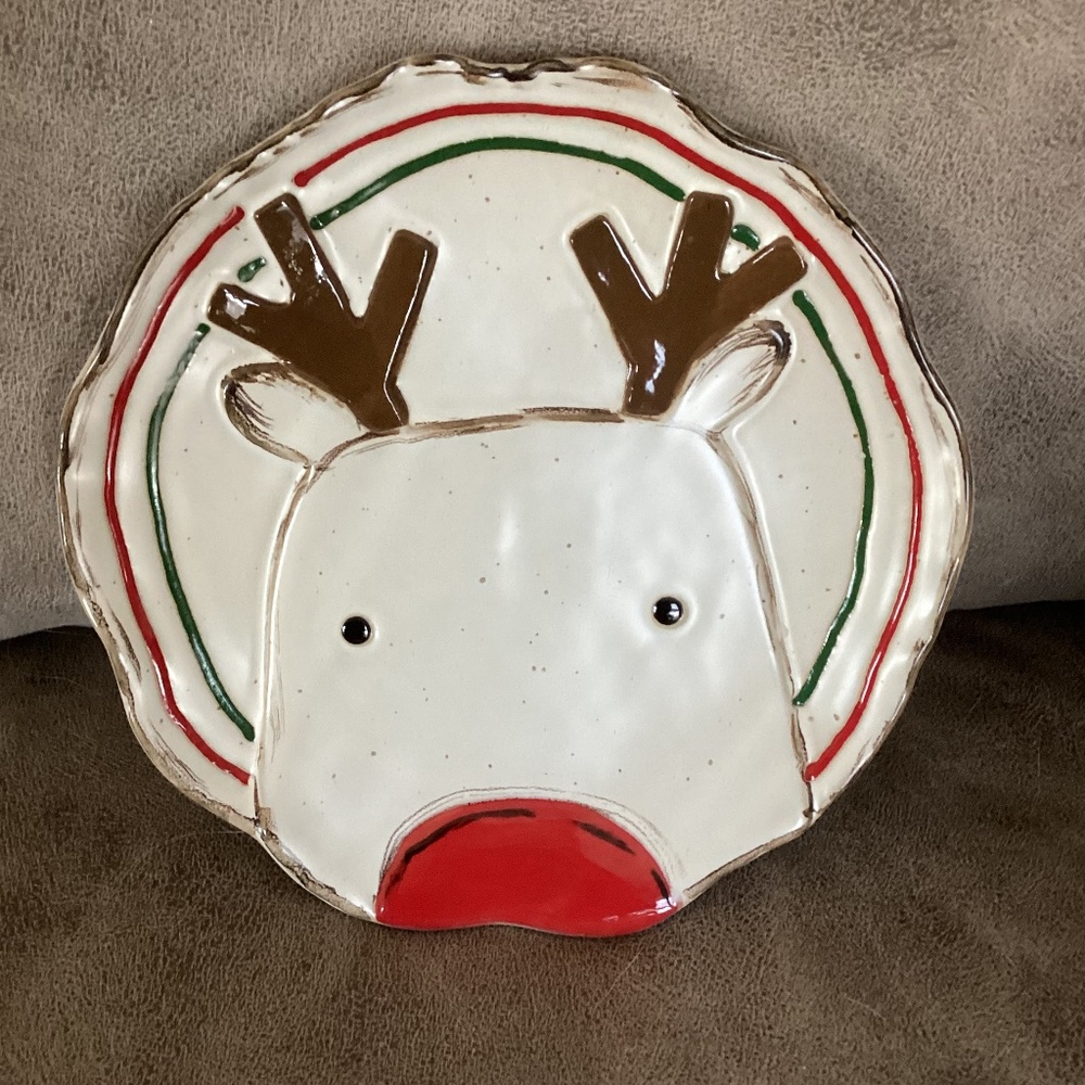 Mud Pie Reindeer holiday ceramic cookie plate